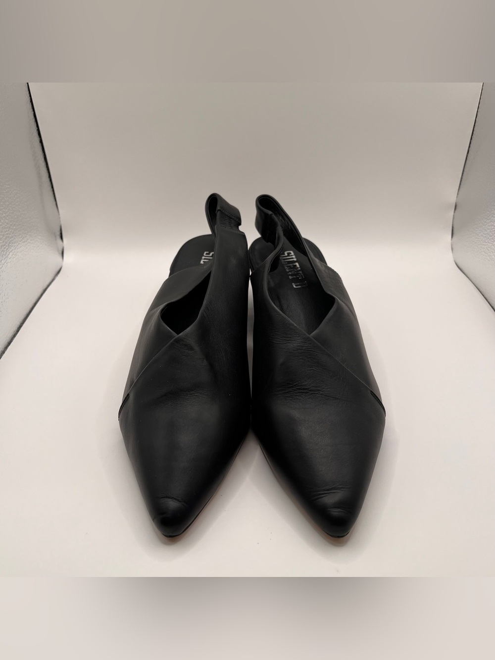 Silent D Anthropologie black leather slingback pointed toe block heel 39 US8.5 - Picture 5 of 8